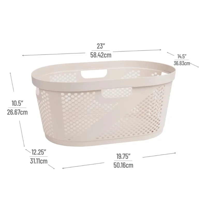 Large Ivory Wicker-Design Plastic Laundry Hamper with Handles for Clothes Storage - Image 3