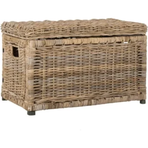 Large 30-Inch Gray Rattan Storage Trunk with Collapsible Design for Home Office and Living Room