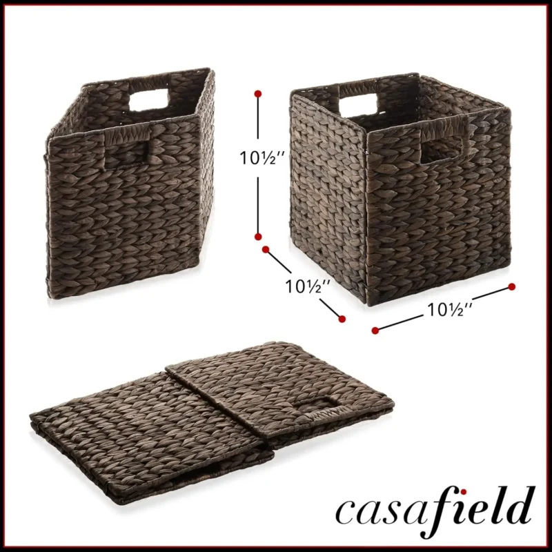 Espresso Water Hyacinth Storage Cube Baskets with Collapsible Design for Home Organization - Image 6