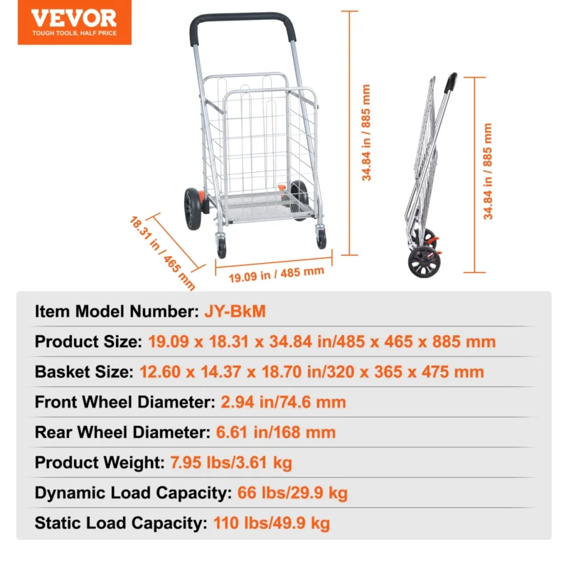Heavy-Duty Folding Shopping Cart Utility Trolley with Rolling Swivel Wheels for Grocery and Laundry Transport - Image 8