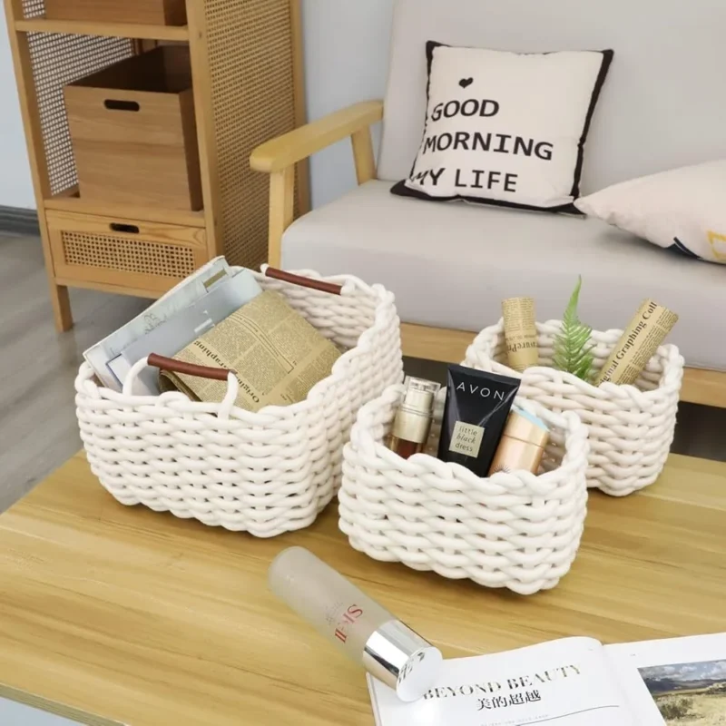 Large Handcrafted Cotton Rope Storage Basket with Handles for Home Organization and Nursery Storage - Image 3