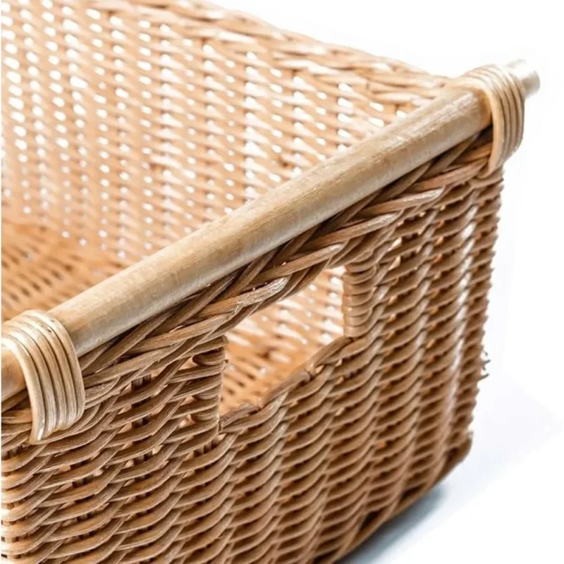 Extra Large Sandstone Wicker Storage Basket with Pole Handles for Home Organization - Image 4