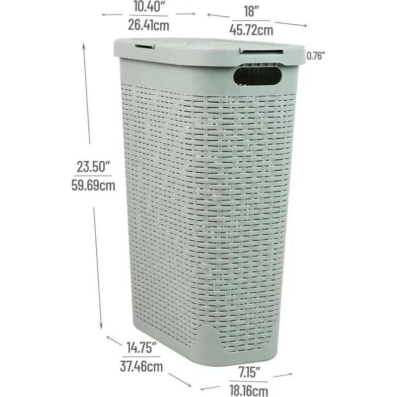 Slim 40L Wicker Laundry Hamper with Lid for Space-Saving Clothes Storage - Image 4