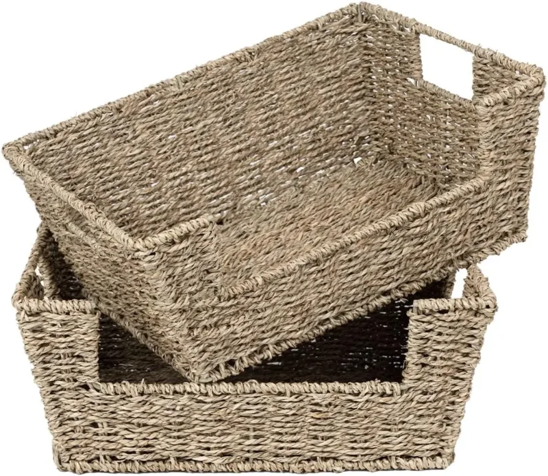 Natural Seagrass Wicker Storage Baskets with Handles for Home Organization and Pantry Storage - Image 2