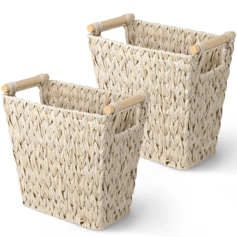 Natural Wicker Bathroom Waste Basket with Waterproof Liner for Home Bathroom Decor - Image 2