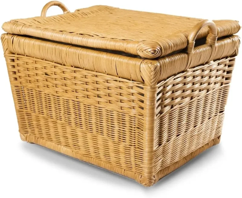 Medium Walnut Brown Rattan Storage Basket with Lift-Off Lid for Home Organization - Image 7