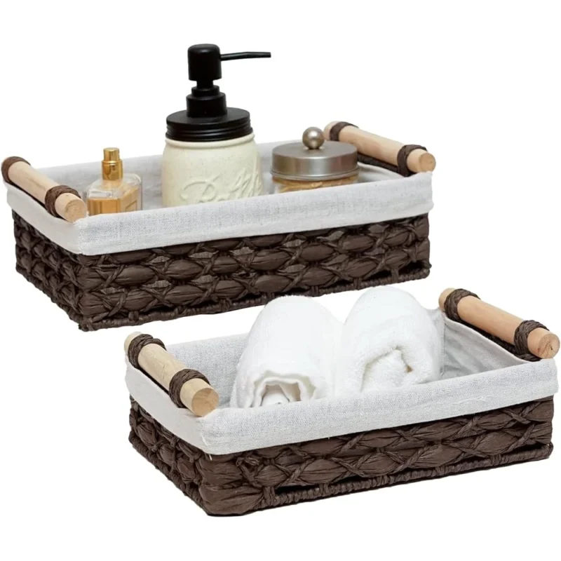 Handcrafted Natural Wicker Storage Basket with Handle for Bathroom Organization - Image 2