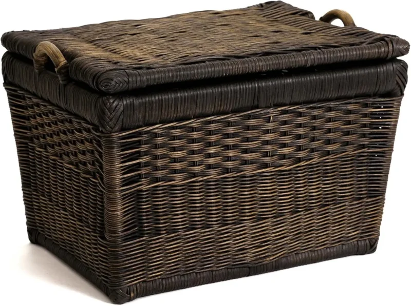 Medium Walnut Brown Rattan Storage Basket with Lift-Off Lid for Home Organization - Image 8