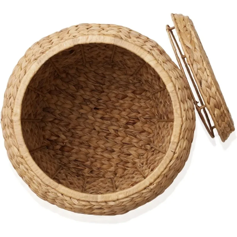 Large Round Handwoven Water Hyacinth Storage Basket with Lid for Home Organization and Decor - Image 5