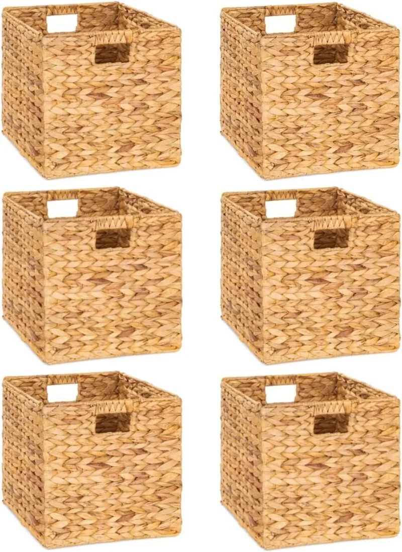 Natural Wicker Storage Baskets 10.5 Inch Square with Handles for Shelf Organization Bedroom Storage - Image 7