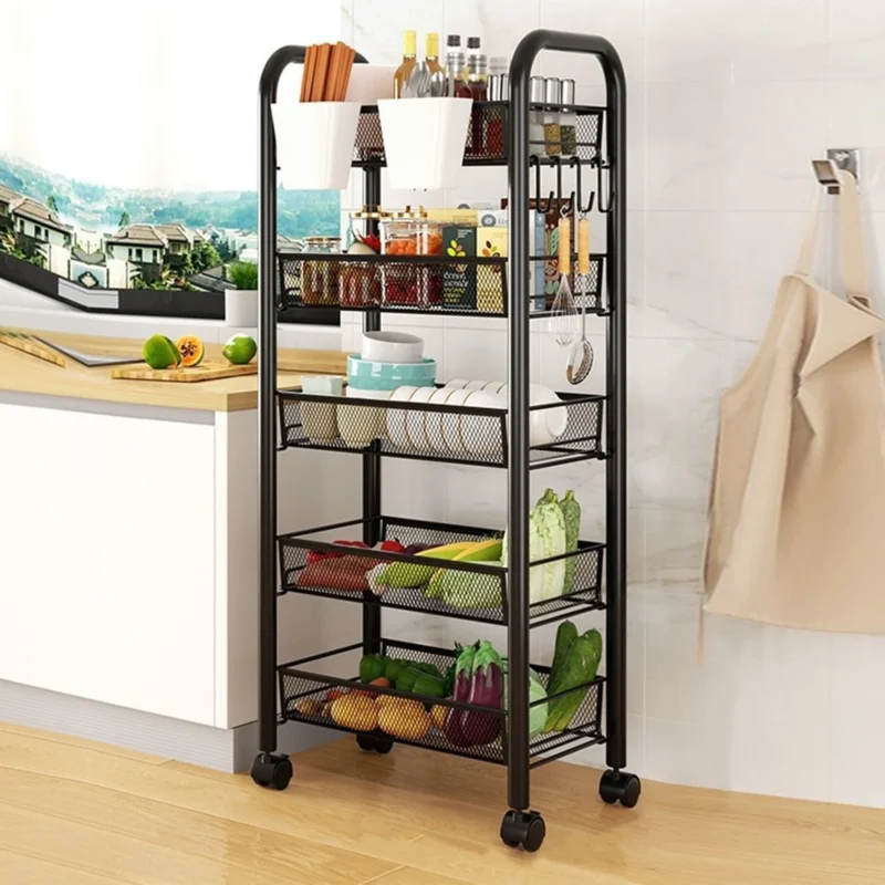 5-Tier Stackable Metal Mesh Storage Basket with Wheels for Fruit and Vegetable Organization - Image 3