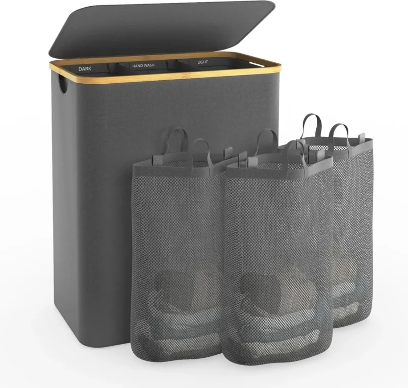 Extra Large 160L Wicker Laundry Hamper with Lid and 3 Removable Sections for Bedroom and Bathroom Organization - Image 9