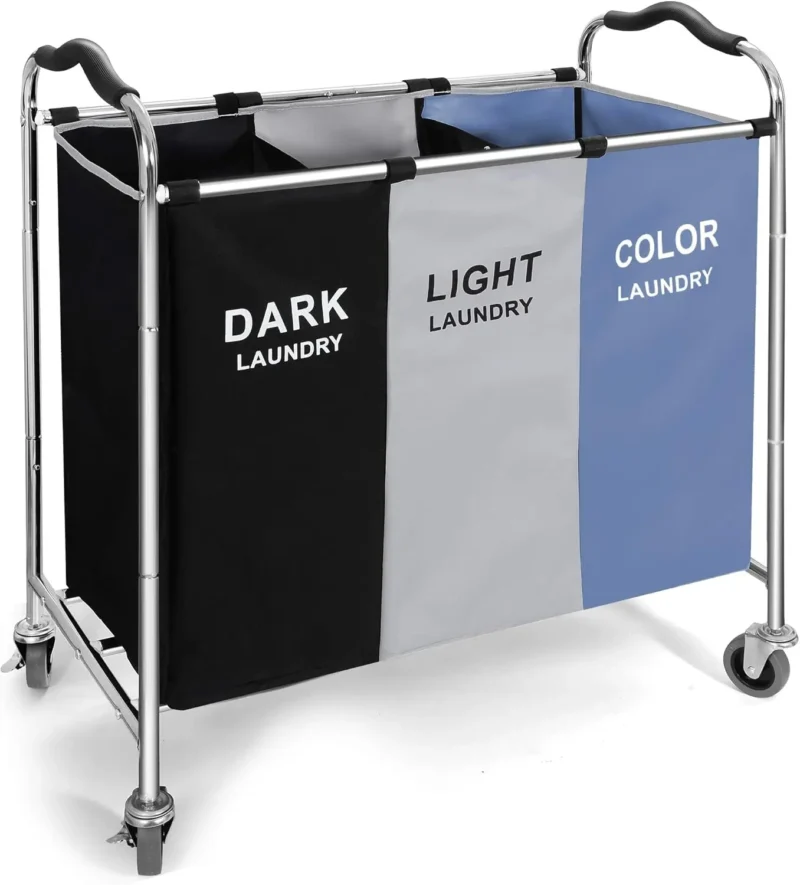 Extra Large Wheeled Laundry Hamper with Triple Sorting Compartments for Bedroom and Dorm Organization - Image 7
