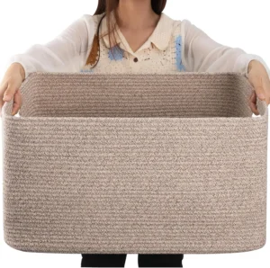 Large Cotton Rope Woven Storage Basket with Handle for Blankets and Home Organization