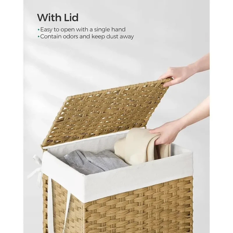 Large Synthetic Rattan Laundry Hamper with Lid and Handles for Modern Home Organization - Image 4
