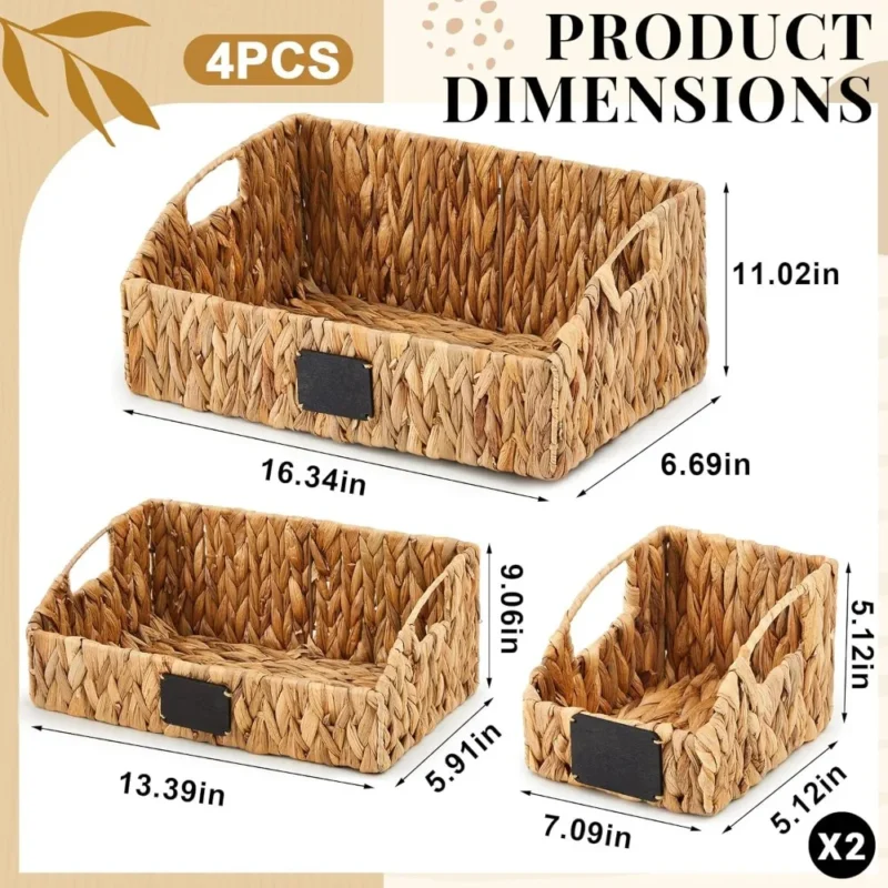 Handcrafted Natural Water Hyacinth Storage Basket Set with 4 Stackable Bins for Home Organization - Image 2
