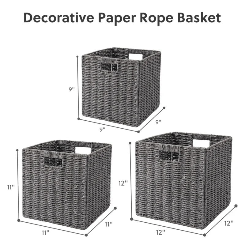 Large Square Hand-Woven Wicker Storage Baskets with Handles for Home Organization and Bedroom Decor - Image 2