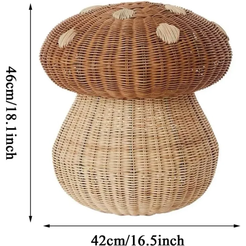 Large Mushroom Rattan Storage Basket with Lid for Laundry Organization and Home Décor - Image 6