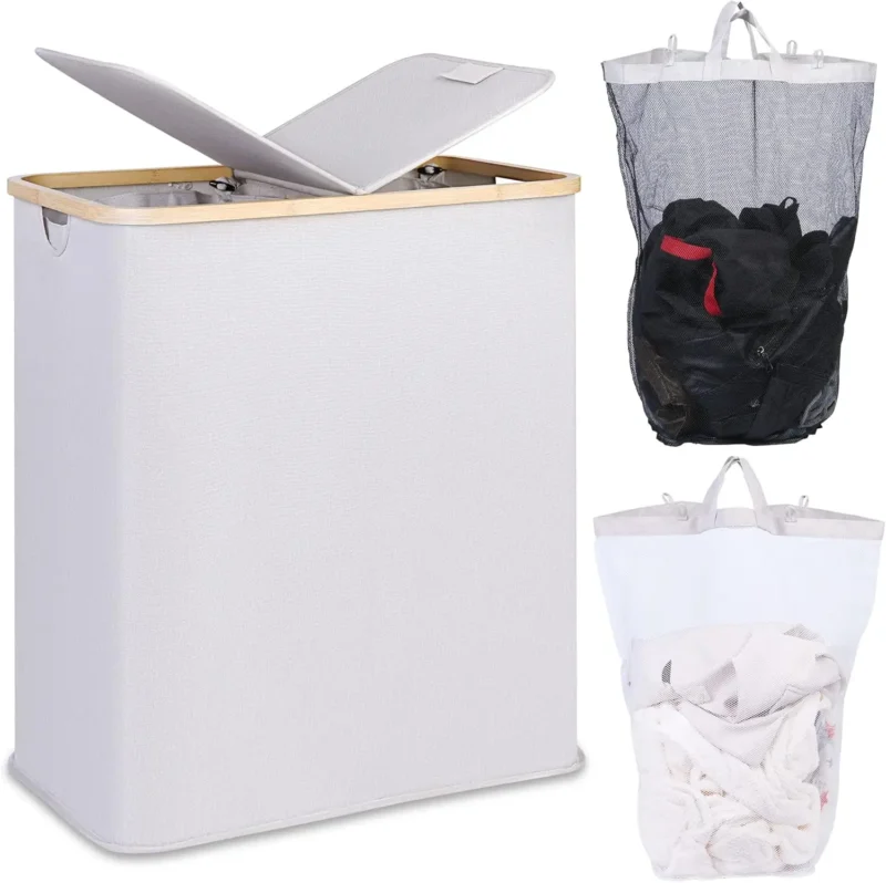 Double Woven Laundry Hamper with Lid and Removable Bags for Bathroom and Bedroom Organization - Image 8