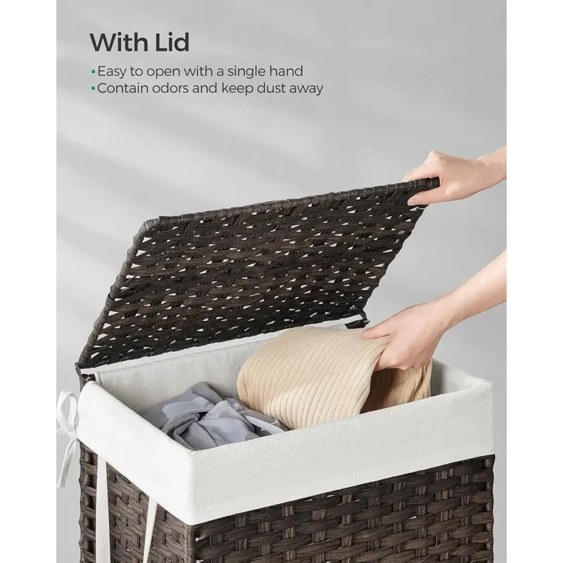 Large Rattan Laundry Hamper with Lid and Removable Liner for Bathroom Storage and Organization - Image 3