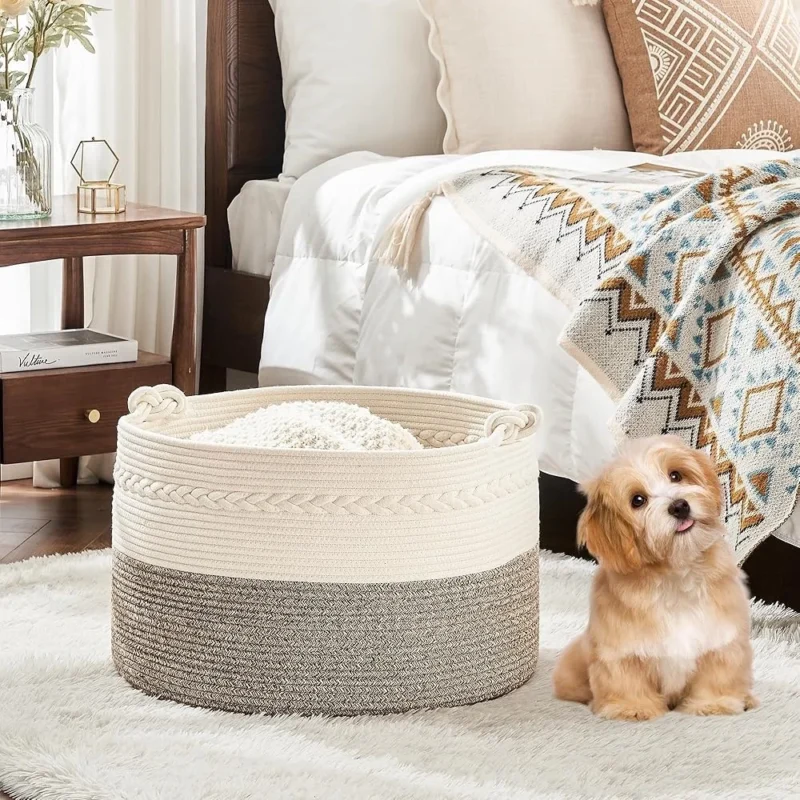 Large Woven Cotton Rope Storage Basket with Handles for Laundry and Toy Organization - Image 5
