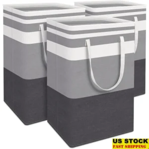 Large Collapsible Wooden Laundry Hamper Set with Reinforced Handles for Bathroom Organization Storage