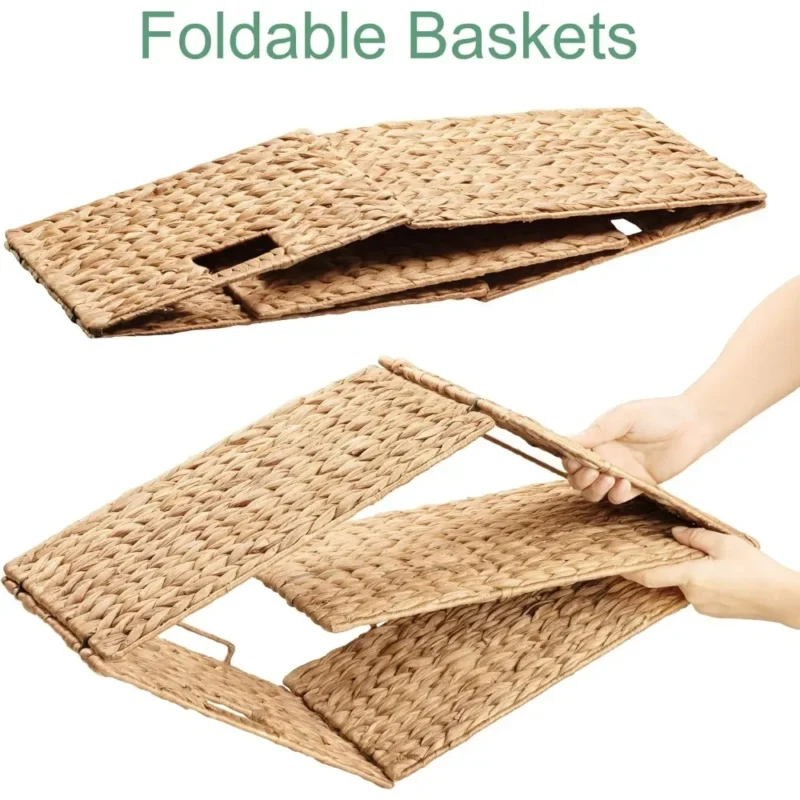 Extra Large Rectangular Water Hyacinth Storage Baskets with Iron Frame for Home Organization - Image 5