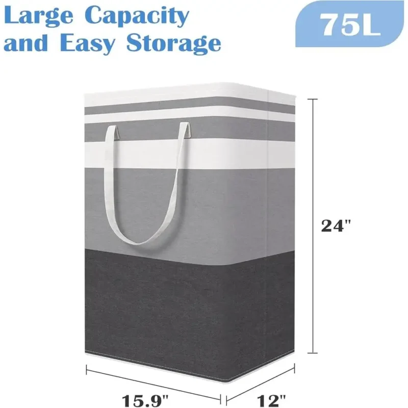 Large Collapsible Wooden Laundry Hamper Set with Reinforced Handles for Bathroom Organization Storage - Image 3