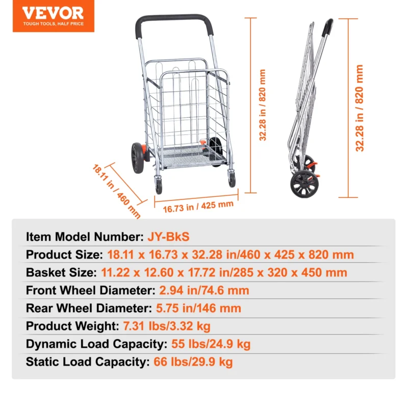 Heavy-Duty Folding Shopping Cart Utility Trolley with Rolling Swivel Wheels for Grocery and Laundry Transport - Image 7