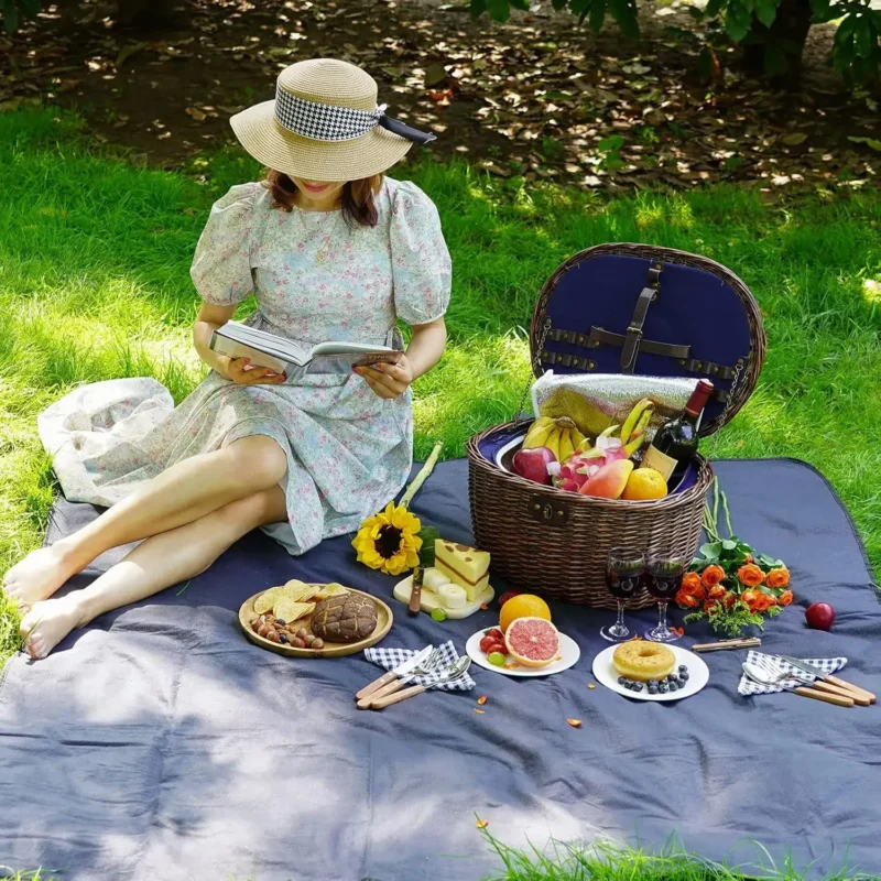 Handcrafted Natural Willow Picnic Basket for 2 Persons with Insulated Cooler Bag and Service Set - Image 3