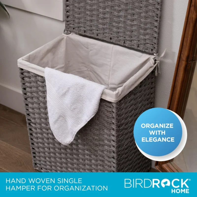 Large Handwoven Rattan Laundry Hamper with Lid and Removable Liner for Bedroom and Bathroom Storage - Image 4