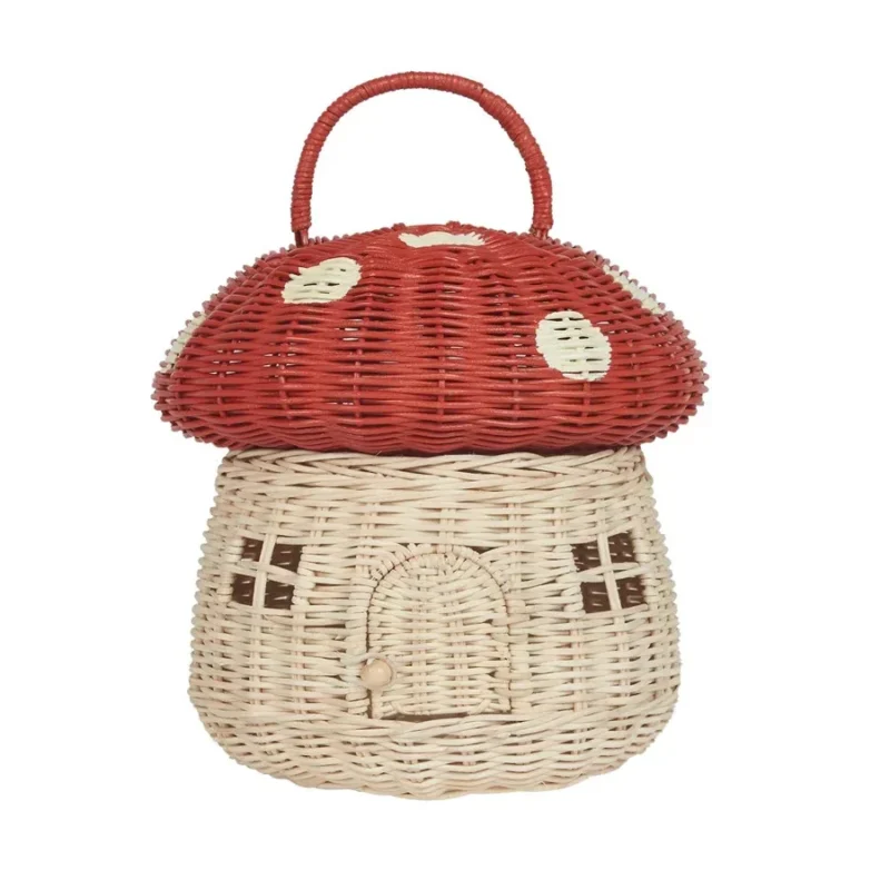 Handcrafted Mushroom Rattan Picnic Basket with Handle for Kids Outdoor Activities and Toy Storage - Image 10