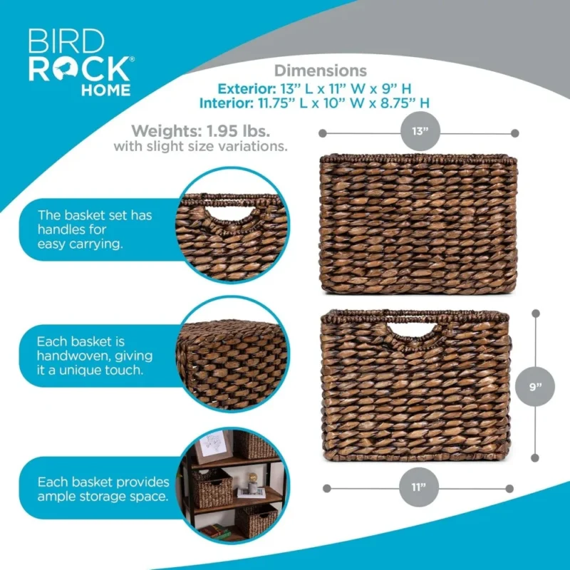 Rectangular Brown Seagrass Woven Storage Basket with Handles for Shelf Organization and Home Storage - Image 4