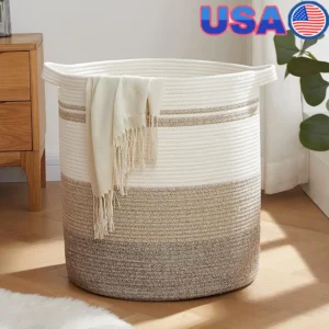 Large Collapsible Woven Storage Basket with Handles for Laundry Toys Blankets