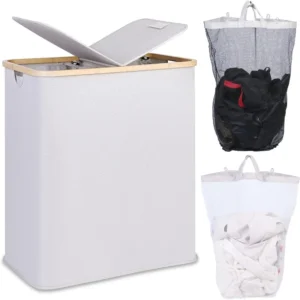 Double Woven Laundry Hamper with Lid and Removable Bags for Bathroom and Bedroom Organization