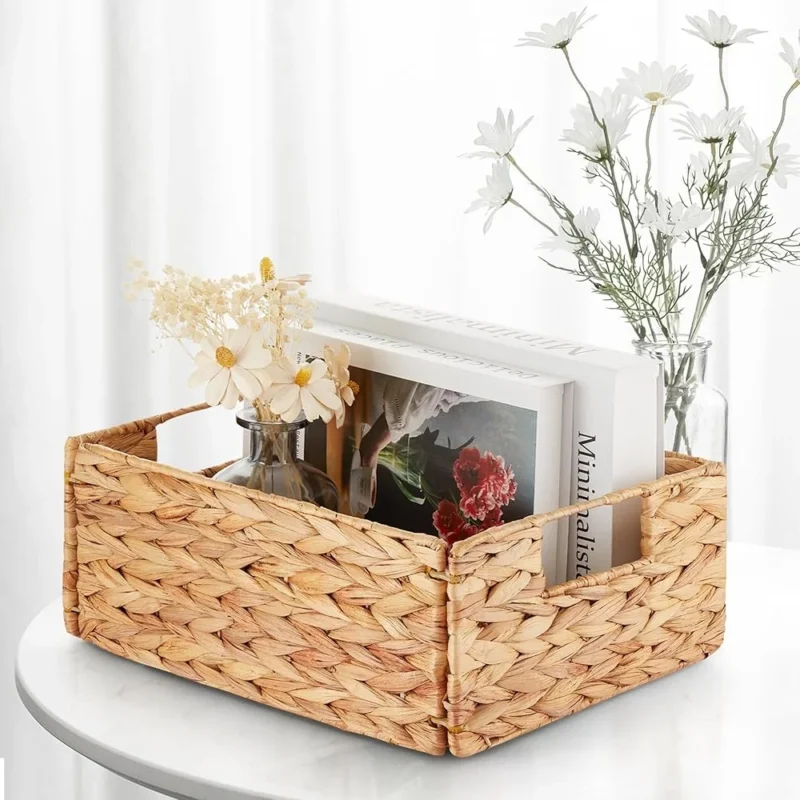 6-Piece Natural Water Hyacinth Storage Basket Set with Handles for Home Organization - Image 4