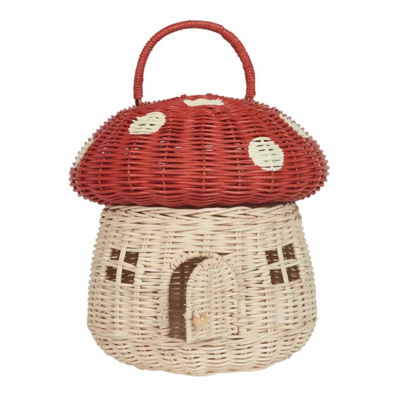 Handwoven Mushroom Rattan Basket with Handle for Picnic Storage and Children's Room Decoration - Image 9