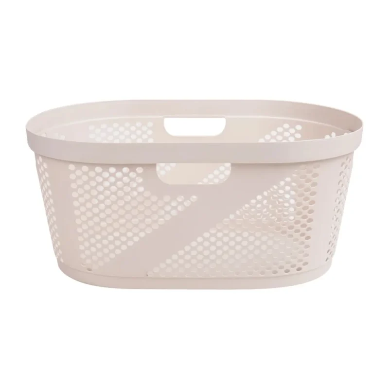 Large Ivory Wicker-Design Plastic Laundry Hamper with Handles for Clothes Storage - Image 6