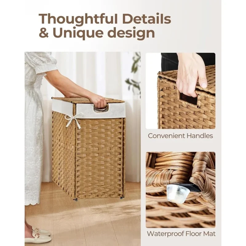 Large Handwoven Wicker Laundry Hamper with Lid and Dual Compartments for Bedroom Organization - Image 2
