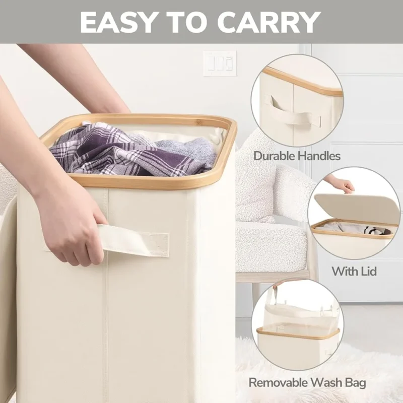 Large Wheeled Laundry Hamper with Collapsible Design and Removable Liner for Home Organization - Image 3