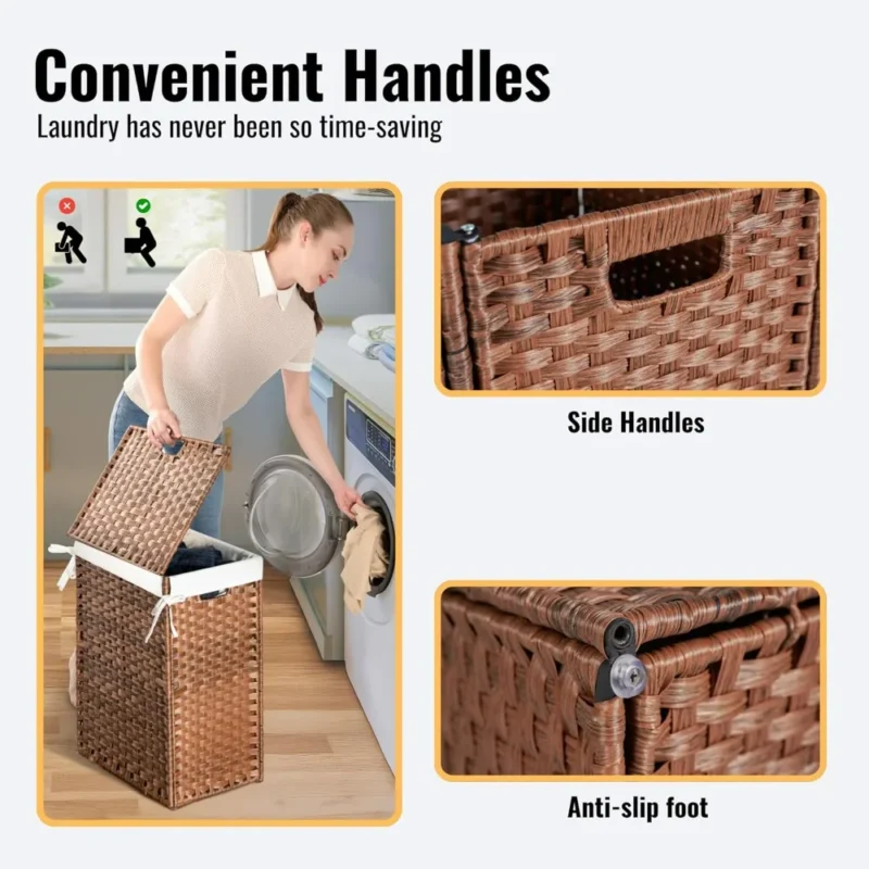 Large Wicker Laundry Hamper with Lid and Removable Liner Bag for Bathroom and Bedroom Storage - Image 4