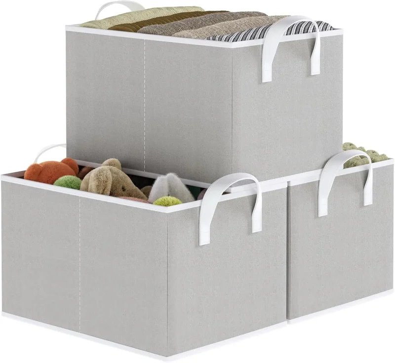 Large Linen Storage Baskets with Handles for Shelves Closet and Bedroom Organization 3-Pack - Image 6