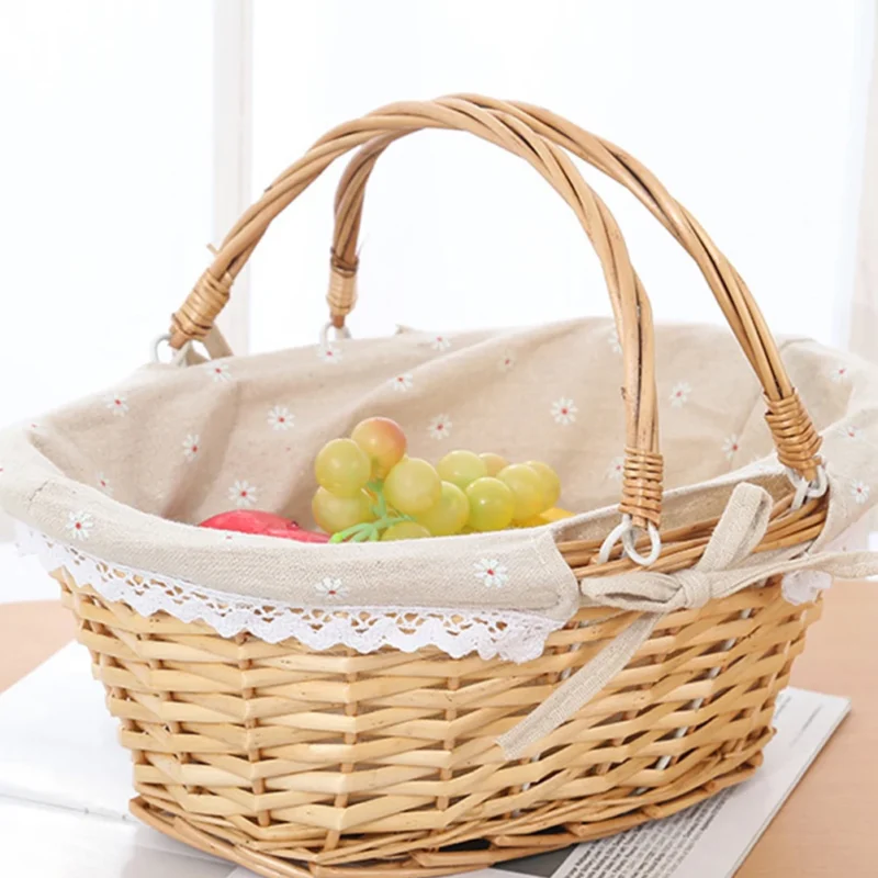 Natural Handwoven Wicker Storage Basket with Handles for Home Organization and Picnics - Image 2