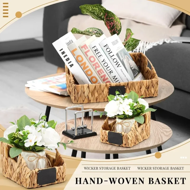 Handcrafted Natural Water Hyacinth Storage Basket Set with 4 Stackable Bins for Home Organization - Image 4