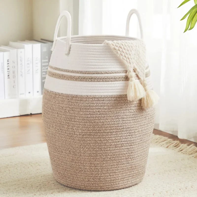 Extra Large 105L Woven Laundry Hamper with Handles for Clothes, Blankets and Toys Storage - Image 7