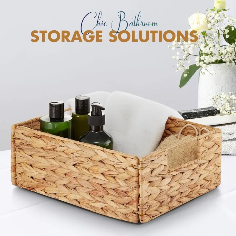6-Piece Natural Water Hyacinth Storage Basket Set with Handles for Home Organization - Image 5