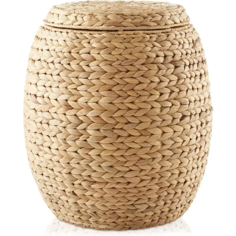 Large Round Water Hyacinth Storage Basket with Lid for Home Organization and Laundry - Image 3