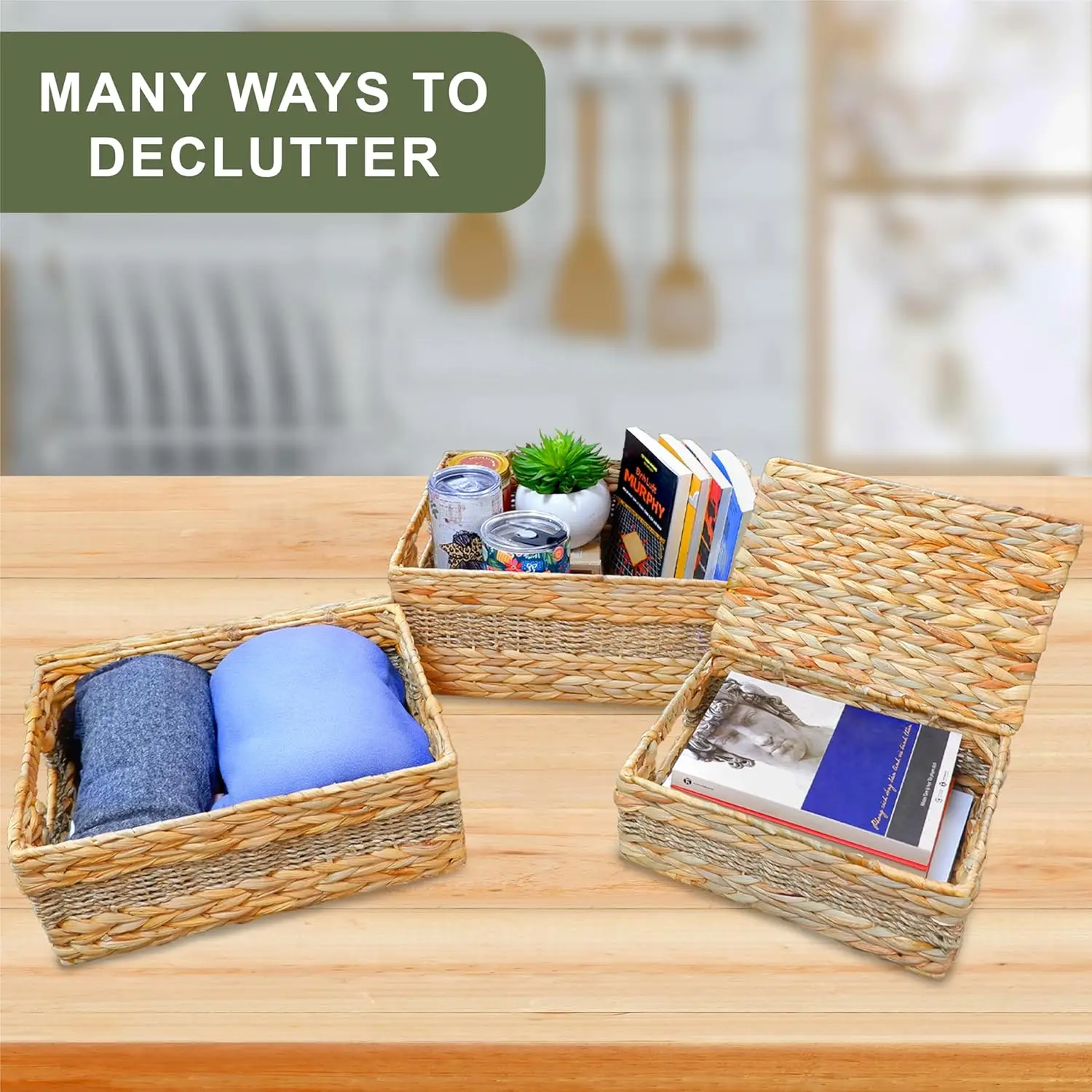 Stylish rattan storage basket with lid for elegant laundry organization