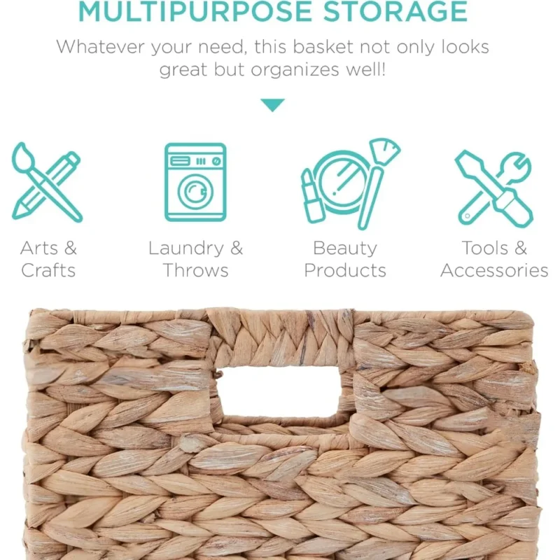 Round White Water Hyacinth Storage Baskets Set of 5 with Handles for Home Organization - Image 5