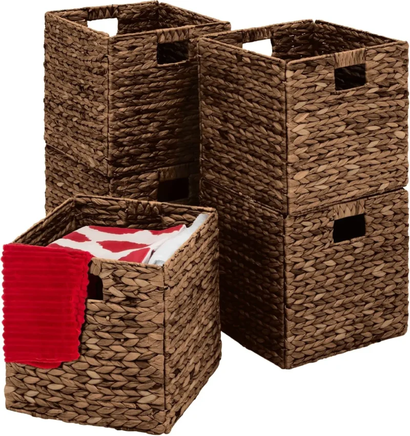 Round White Water Hyacinth Storage Baskets Set of 5 with Handles for Home Organization - Image 8
